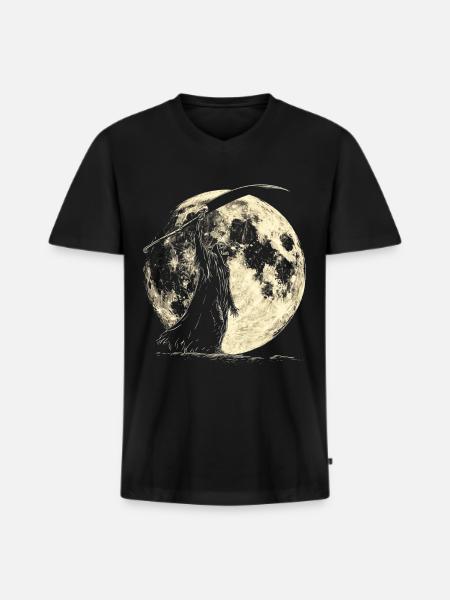 Sensenmann Der Tod Heulender Mond - Männer Premium Bio T-Shirt mit V-Ausschnitt - Schwarz