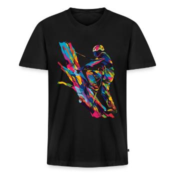 Baumklettern Baumkletterer Arborist Popart - Männer Premium Bio T-Shirt mit V-Ausschnitt - Schwarz - Vorne - Nico (187cm)
