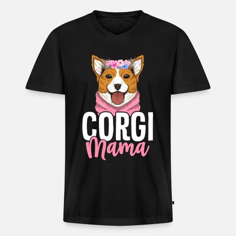 Corgi Mama - Männer Premium Bio T-Shirt mit V-Ausschnitt - Schwarz