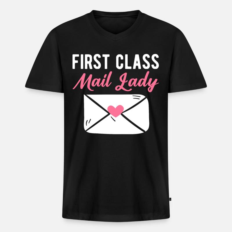 First Class Mail Lady Postangestellte - Männer Premium Bio T-Shirt mit V-Ausschnitt - Schwarz