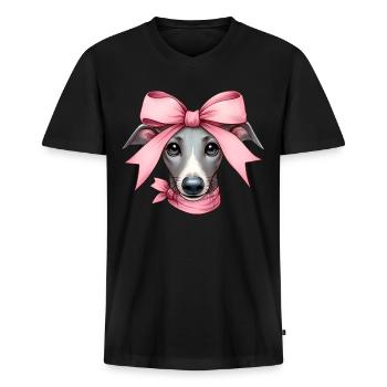 Coquette noeud lévrier chien maman ruban rose - T-shirt encolure en V Premium bio Homme - noir - Devant - Nico (187cm)