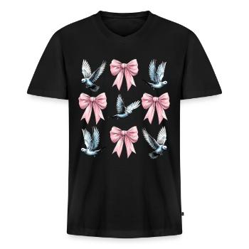 Coquette Bogen Taubenjagd Jäger rosa Schleife Mom - Männer Premium Bio T-Shirt mit V-Ausschnitt - Schwarz - Vorne - Nico (187cm)