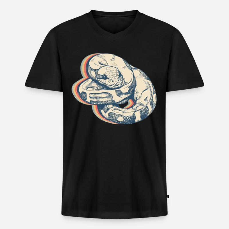 Kugelpython Schlange Retro Line Art - Männer Premium Bio T-Shirt mit V-Ausschnitt - Schwarz