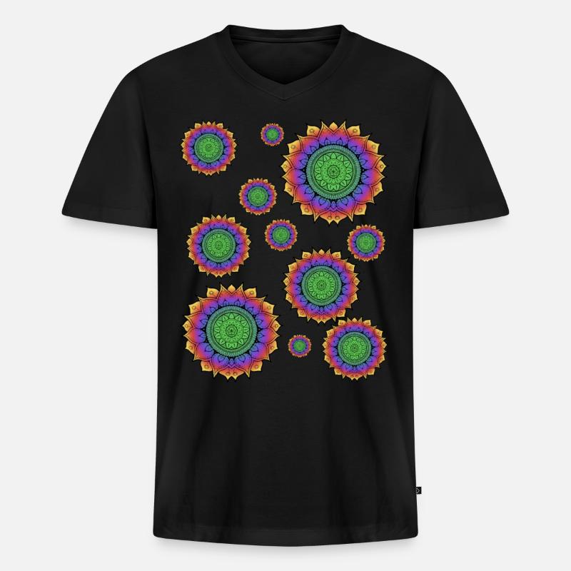 Mandala Blumen - Männer Premium Bio T-Shirt mit V-Ausschnitt - Schwarz