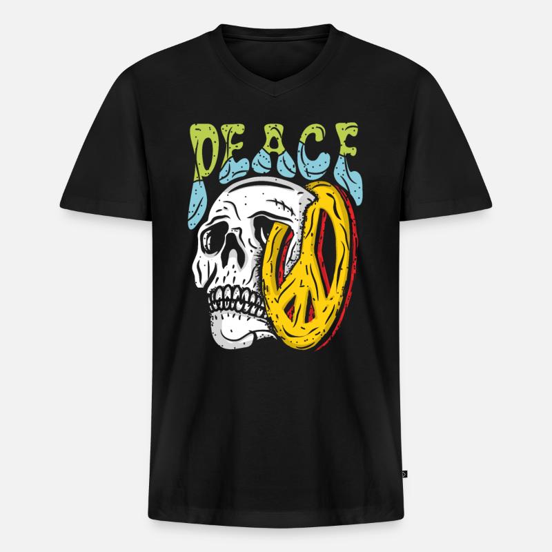 Peace Skull - Männer Premium Bio T-Shirt mit V-Ausschnitt - Schwarz