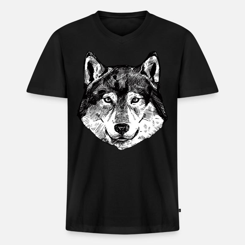 Wolf - Männer Premium Bio T-Shirt mit V-Ausschnitt - Schwarz
