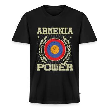 Cool Arménie, Design - T-shirt encolure en V Premium bio Homme - noir - Devant - Nico (187cm)