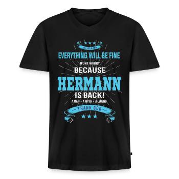 Everything will be fine Hermann Is back - Männer Premium Bio T-Shirt mit V-Ausschnitt - Schwarz - Vorne - Nico (187cm)