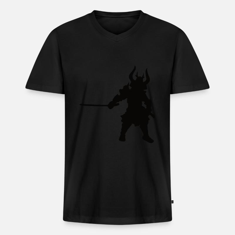 Samurai schwarzes Silhoutten Design - Männer Premium Bio T-Shirt mit V-Ausschnitt - Schwarz