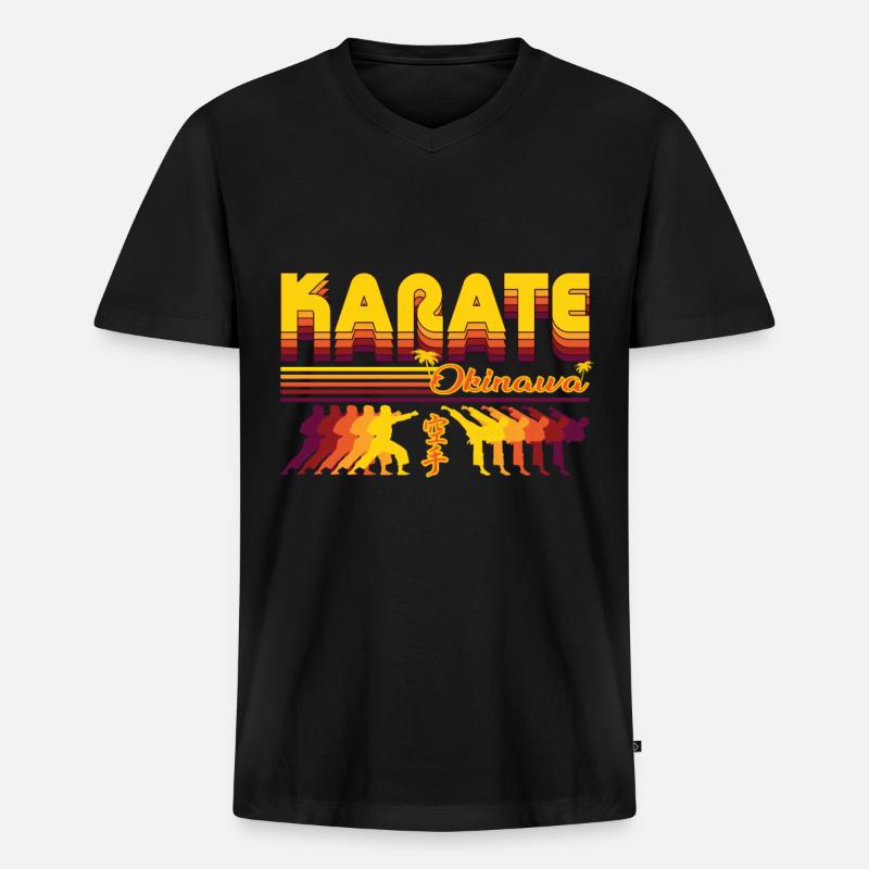 Cooles Karate Retro Design - Männer Premium Bio T-Shirt mit V-Ausschnitt - Schwarz