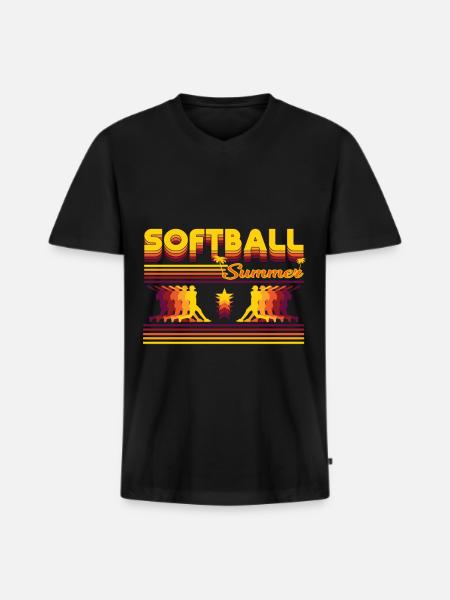 Retro Softball Sommer Design - Männer Premium Bio T-Shirt mit V-Ausschnitt - Schwarz