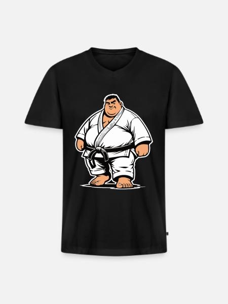 Dicker Kampfsportler - Männer Premium Bio T-Shirt mit V-Ausschnitt - Schwarz