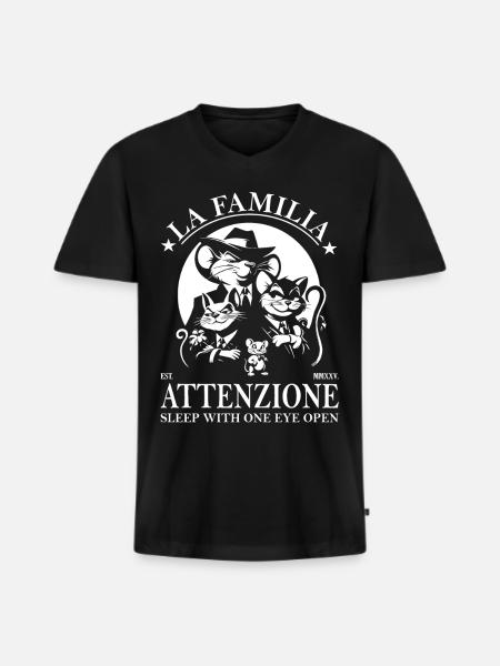 La Familia – Attenzione Maffiosi Ontwerp - Mannen Premium Bio T-shirt met V-hals - zwart
