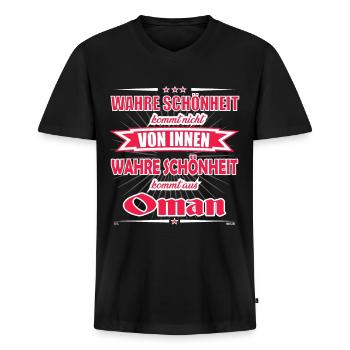 Wahre Schönheit kommt aus Oman Design - Männer Premium Bio T-Shirt mit V-Ausschnitt - Schwarz - Vorne - Nico (187cm)