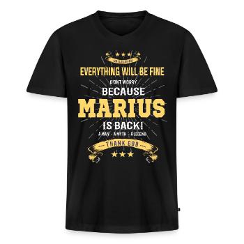 Everything will be fine Marius Is back - Men's Premium Organic T-shirt with V-neck - black - Front - Nico (187cm)