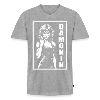 Démon - Pour la femme maléfique et mystérieuse - T-shirt encolure en V Premium bio Homme - gris chiné - Devant