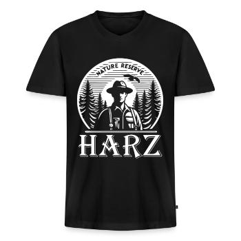 Naturreservat Harz – Wo die Natur zu Hause ist - Männer Premium Bio T-Shirt mit V-Ausschnitt - Schwarz - Vorne - Nico (187cm)