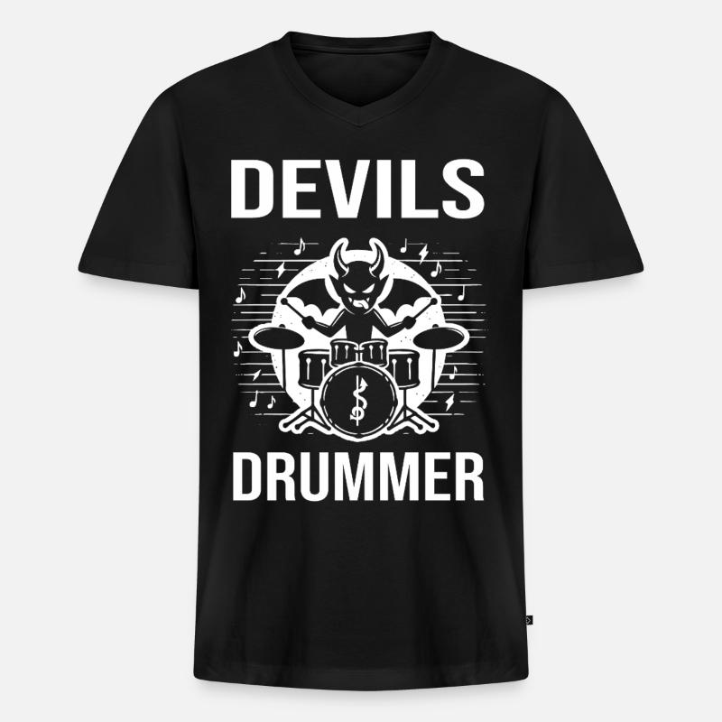 Devils Drummer. Der teuflischer Höllenschlagzeuger - Männer Premium Bio T-Shirt mit V-Ausschnitt - Schwarz