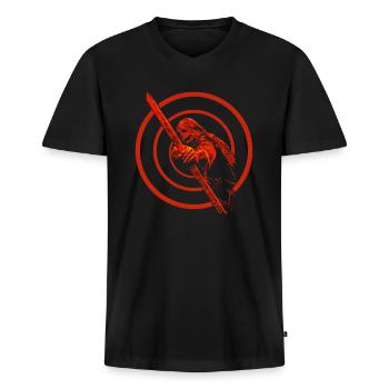 Archer avec arc et flèche - T-shirt encolure en V Premium bio Homme - noir - Devant - Nico (187cm)