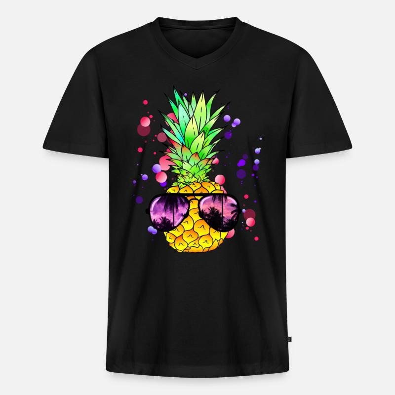 Bunte Ananas Kunst - Männer Premium Bio T-Shirt mit V-Ausschnitt - Schwarz
