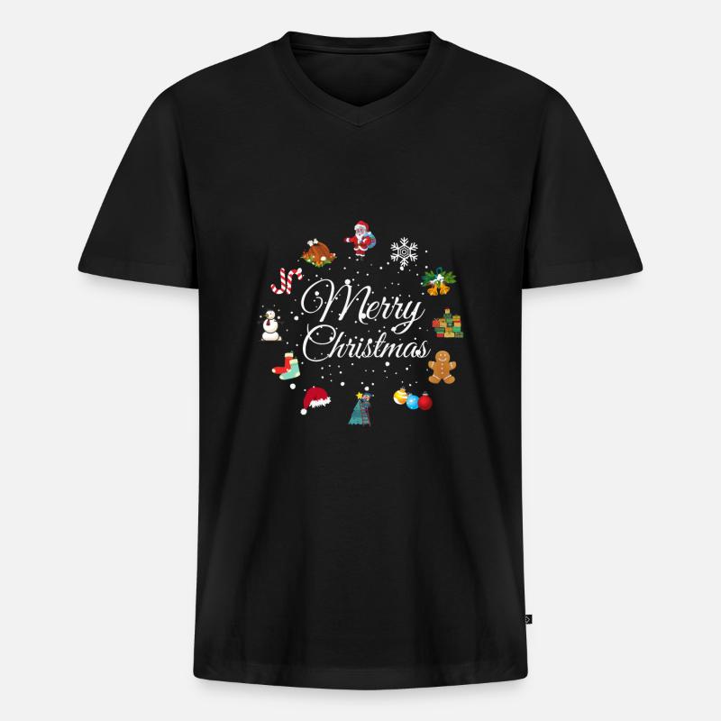 Frohe Weihnachten - Männer Premium Bio T-Shirt mit V-Ausschnitt - Schwarz