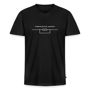 Widerstand ist zwecklos - Männer Premium Bio T-Shirt mit V-Ausschnitt - Schwarz - Vorne - Nico (187cm)