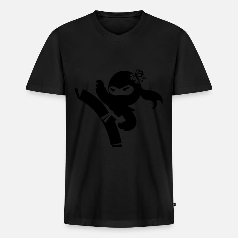 Ninja Mädchen - Männer Premium Bio T-Shirt mit V-Ausschnitt - Schwarz