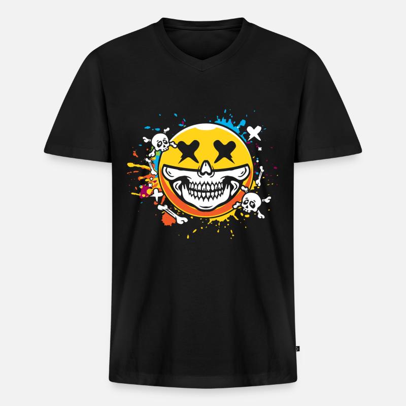 Smiley skull - Männer Premium Bio T-Shirt mit V-Ausschnitt - Schwarz