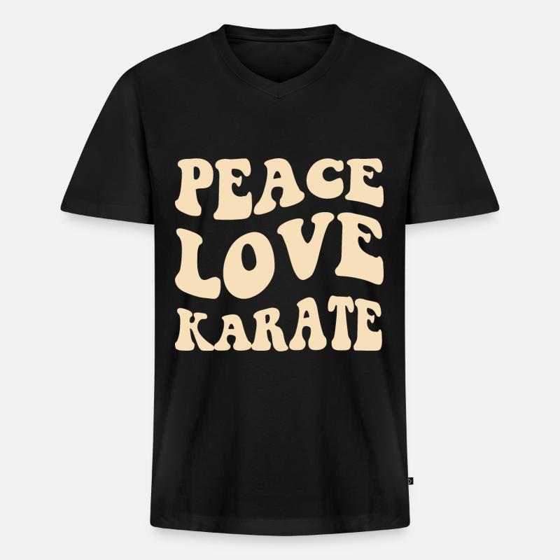 Frieden, Liebe, Karate - Männer Premium Bio T-Shirt mit V-Ausschnitt - Schwarz