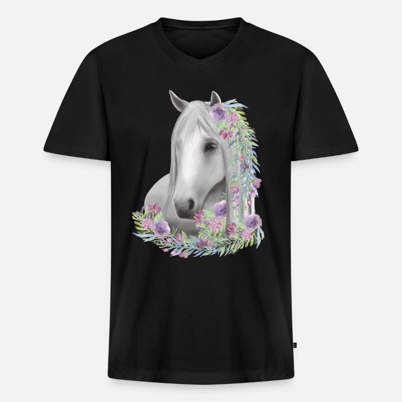 Reiten Pferde Mädchen - Männer Premium Bio T-Shirt mit V-Ausschnitt - Schwarz