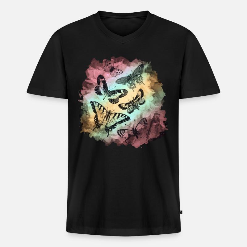Bunte Schmetterlinge Soft Grunge - Männer Premium Bio T-Shirt mit V-Ausschnitt - Schwarz