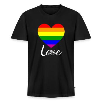 Love Pride Herz - Männer Premium Bio T-Shirt mit V-Ausschnitt - Schwarz - Vorne - Nico (187cm)