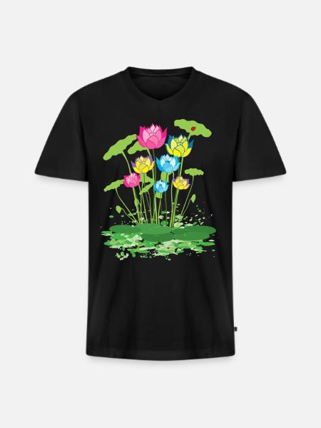 bunte Seerosen Blumen - Männer Premium Bio T-Shirt mit V-Ausschnitt - Schwarz