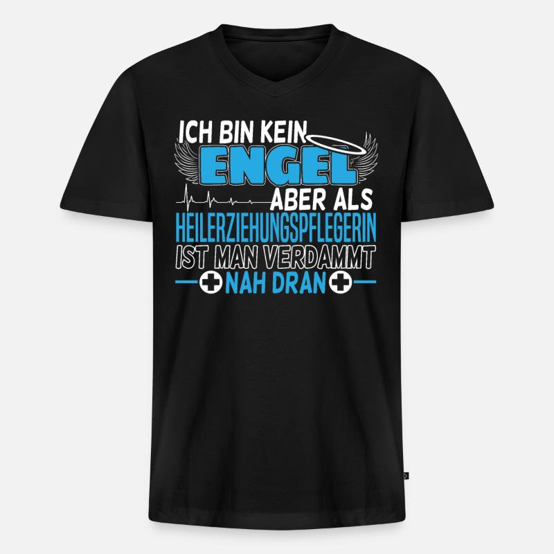 Heilerziehungspflegerin Geschenk | Engel - Männer Premium Bio T-Shirt mit V-Ausschnitt - Schwarz