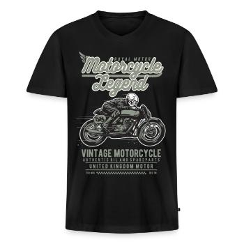 Motorcycle legend skull motorcycle gift - Men's Premium Organic T-shirt with V-neck - black - Front - Nico (187cm)