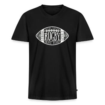 Ballon de rugby pour les fans de rugby | Cadeau de rugby vintage - T-shirt encolure en V Premium bio Homme - noir - Devant - Nico (187cm)