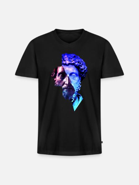 Stoicyzm Marcus Aurelius Purple Uniwersum Artwork - Ekologiczna męska koszulka z dekoltem w serek Premium - czarny