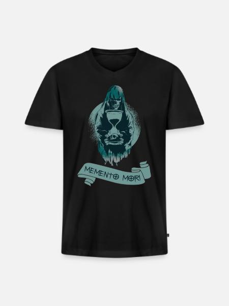 „Memento Mori“, kranium, død, husk - Premium økologisk T-shirt med V-hals til mænd - sort