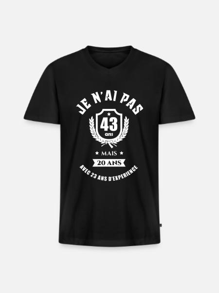 CADEAU ANNIVERSAIRE 43 ANS - T-shirt encolure en V Premium bio Homme - noir