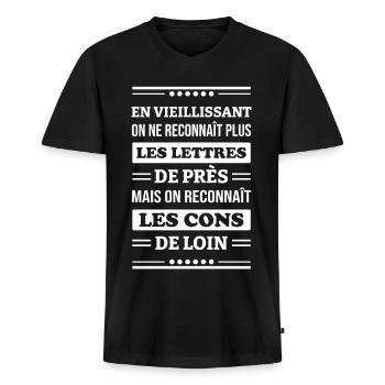 RECONNAÎTRE LES CONS - T-shirt encolure en V Premium bio Homme - noir - Devant - Nico (187cm)