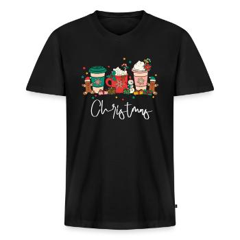 Frohe Weihnachten Weihnachtsmarkt - Männer Premium Bio T-Shirt mit V-Ausschnitt - Schwarz - Vorne - Nico (187cm)