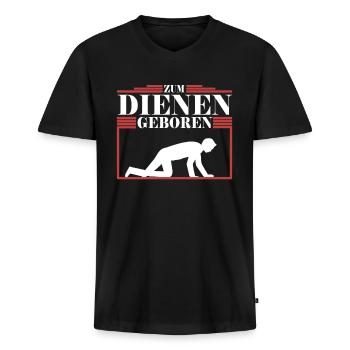 Diener - Femdom Dominanz Sklave BDSM Sub Devot - Männer Premium Bio T-Shirt mit V-Ausschnitt - Schwarz - Vorne - Nico (187cm)
