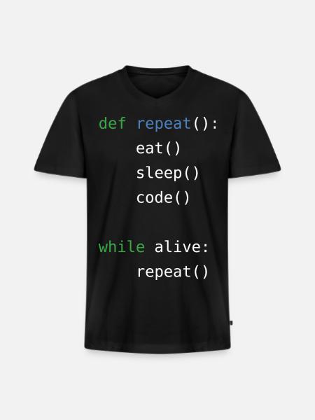 Eat sleep code repeat - Men's Premium Organic T-shirt with V-neck - black