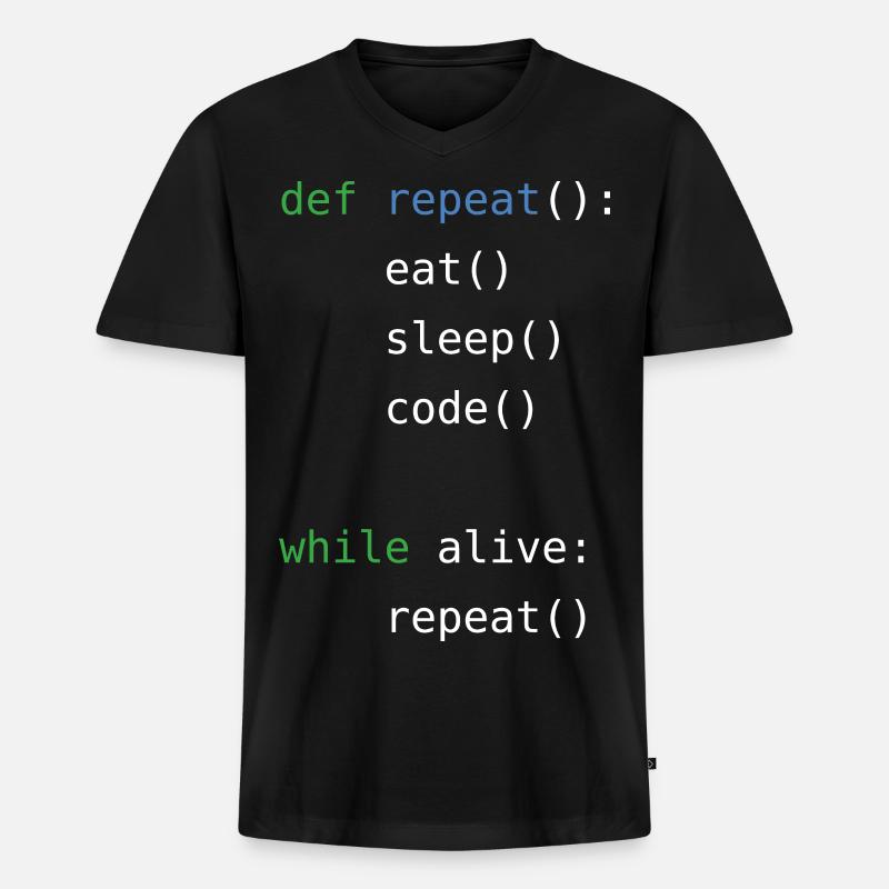 Eat sleep code repeat - Men's Premium Organic T-shirt with V-neck - black