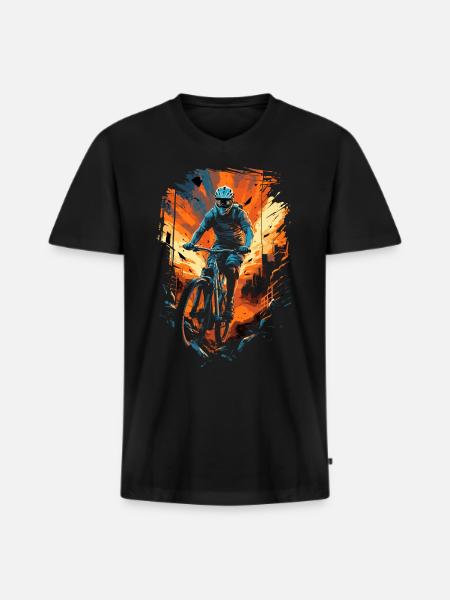 Downhill Biker Mountain Bike - Men's Premium Organic T-shirt with V-neck - black