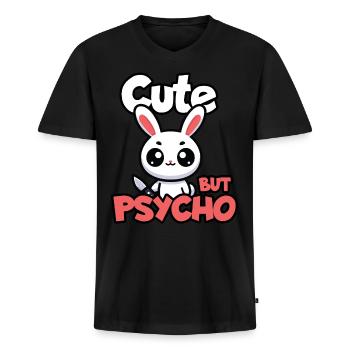 Niedliches, aber psycho-Kaninchen Entzückendes Kawaii-Tier - Männer Premium Bio T-Shirt mit V-Ausschnitt - Schwarz - Vorne - Nico (187cm)