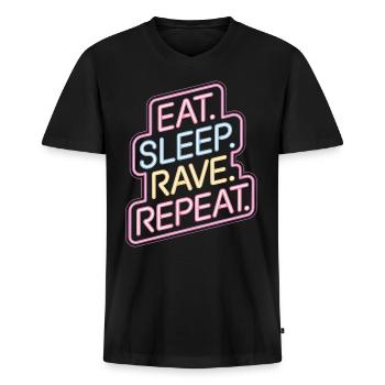 Eat Sleep Rave Repeat - Neon Sign Design - Men's Premium Organic T-shirt with V-neck - black - Front - Nico (187cm)