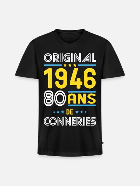 Original – 1946 – 80 Jahre - Männer Premium Bio T-Shirt mit V-Ausschnitt - Schwarz