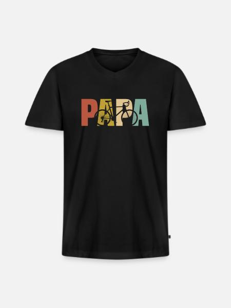 Papa Radfahrer - Männer Premium Bio T-Shirt mit V-Ausschnitt - Schwarz