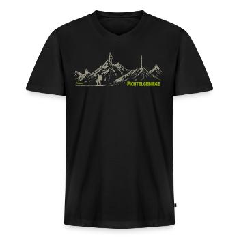 Zeichnung Fichtelgebirge mit Wanderer - Männer Premium Bio T-Shirt mit V-Ausschnitt - Schwarz - Vorne - Nico (187cm)
